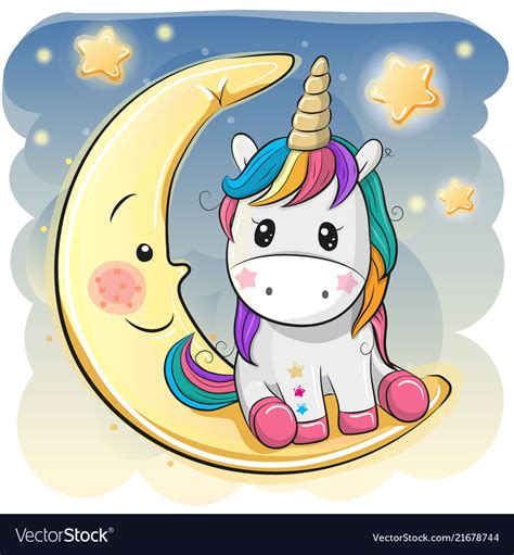 Cute Unicorn In A Pilot Hat Is Sitting On The Moon