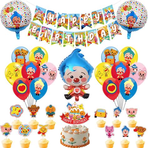 Plim Plim Latex Balloons Cartoon Red Blue Clown Foil Ballons Happy