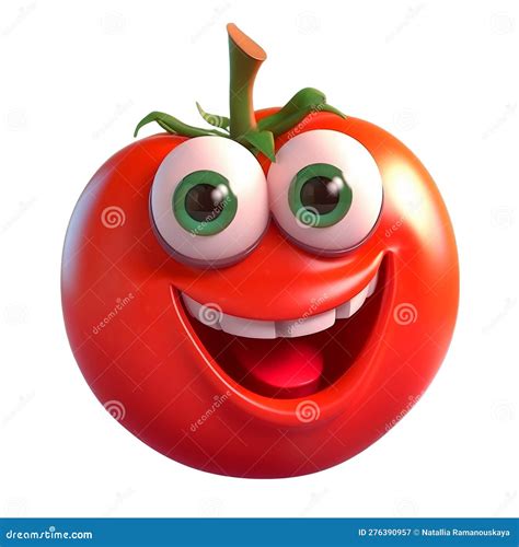 Cartoon Fruit Characterhappy Tomato With Face And Eyes Isolated On