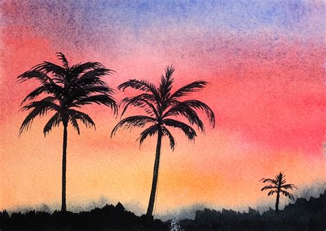 Watercolor Sunset View Painting Original Watercolor Landscape Etsy