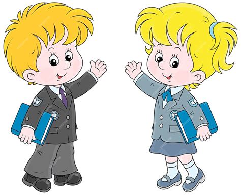 Premium Vector Schoolgirl And Schoolboy Holding Textbooks And Waving