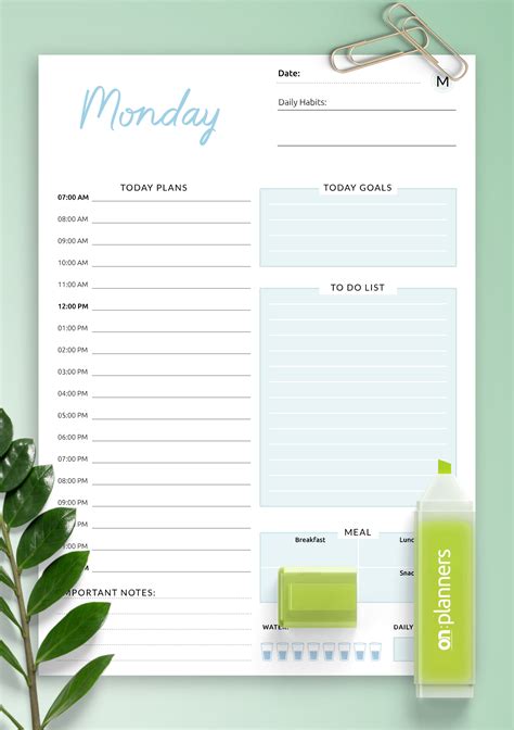printable daily hourly schedule    list template