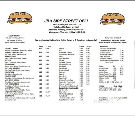 Menu Of Side Street Deli In Cornelia Ga 30531