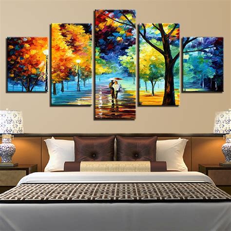 Art Canvas Painting Style Framework Wall 5 Panel Tree Pictures For