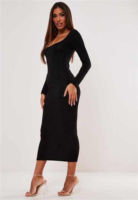 Get the best deals on scoop neck long sleeve dresses for women. Black Scoop Neck Long Sleeve Midi Dress | Missguided