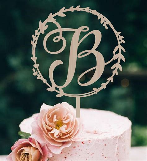 Wedding Cake Topper Wreath Initial Wood Monogram Wedding Cake Wedding