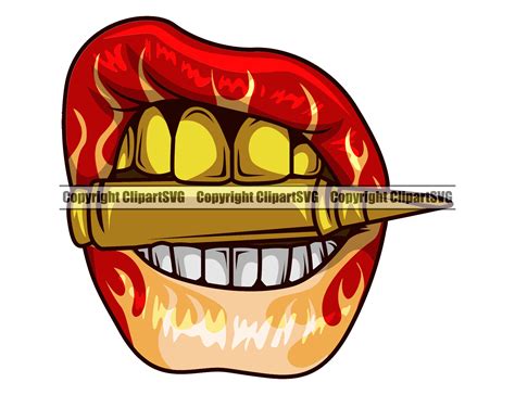 Sexy Lips Fire Flame Bite Bullet Gold Teeth Mouth Doctor Mask Etsy