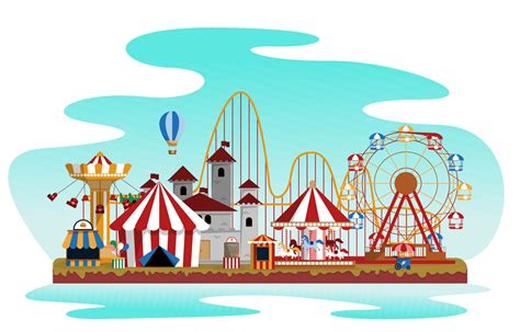 Fluid Amusement Park Fun Fair Carnival Flat Vector Illustration 3856834