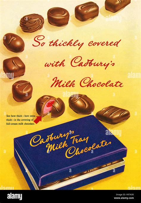 1953 British Advertisement For Cadburys Milk Tray Chocolates Stock