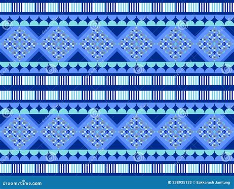 Geometric Pattern Border Seamless Pattern Illustration On Blue