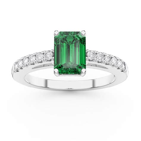 Unity 1ct Emerald Cut Emerald Diamond Pave 18ct White Gold Engagement