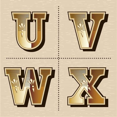 Vintage Western Alphabet Letters Font Design Vector Illustration U V