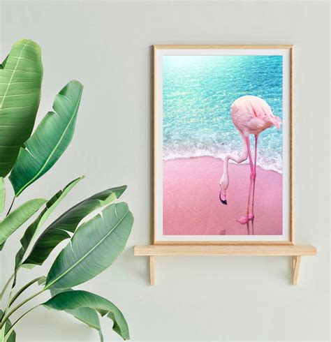 Pink Flamingo Print Beach Wall Art Tropical Poster Flamingo Etsy