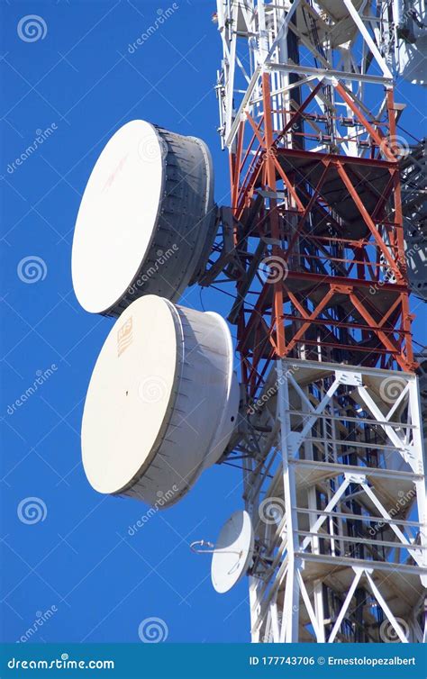 Repeater Telecommunication Antennas Located High In The Mountain Stock