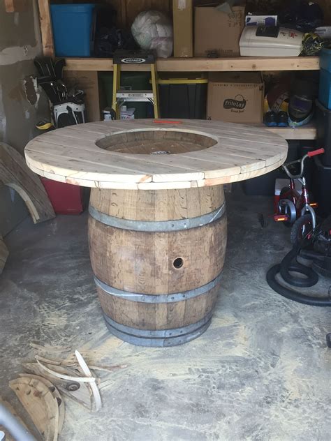 Pin By Sherry Chaisson On Backyard Projects Barrel Table Diy Wine