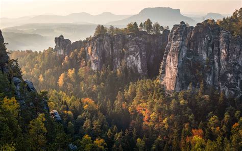 Bastei Bridge In Saxon Switzerland Germanysunny Day In Autumn Colored