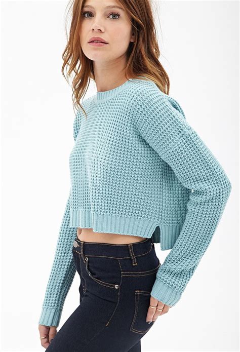 Cropped Waffle Knit Sweater Waffle Knit Sweater Clothes Sweaters