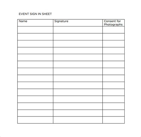 sample event sign  sheets sample templates