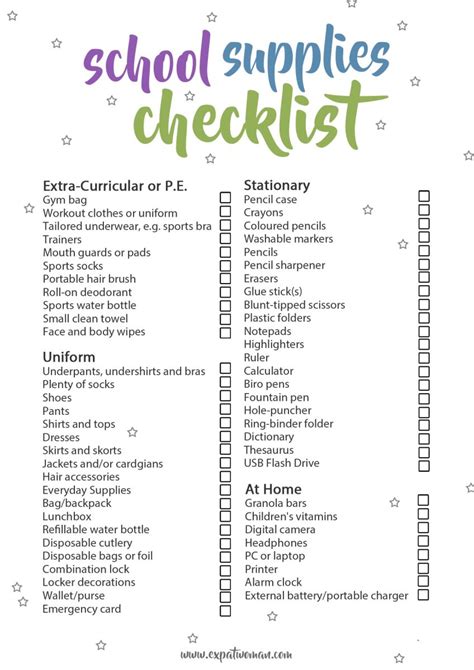 School Supplies Checklist With Printable