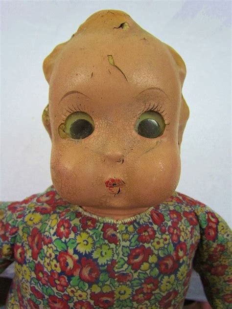 Creepy googly eye doll, 40s vintage composition and fabric, rough shape