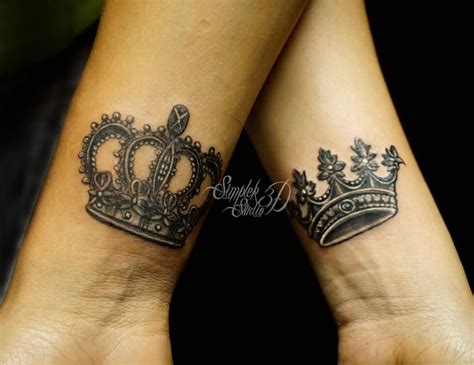 Matching King And Queen Crown Tattoos