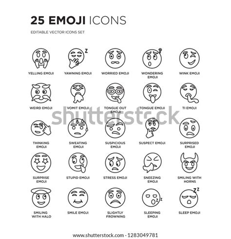 Set 25 Emoji Linear Icons Such Stock Vector Royalty Free 1283049781