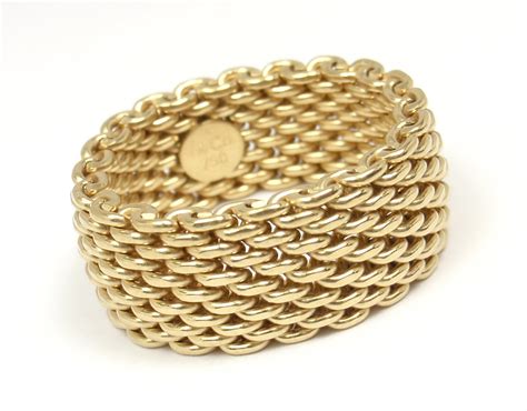2200 Tiffany And Co 18k Yellow Gold Somerset Wide Mesh Band Ring Size 9
