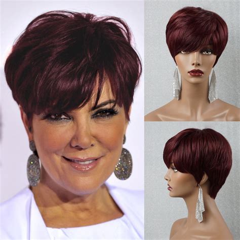 Human Hair Wigs For White Women Over 50 Burgundy Pixie Cut Etsy