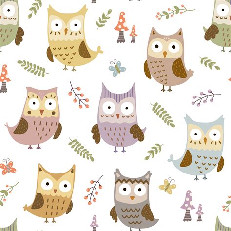 Funny Owls Seamless Patterns Files Ai