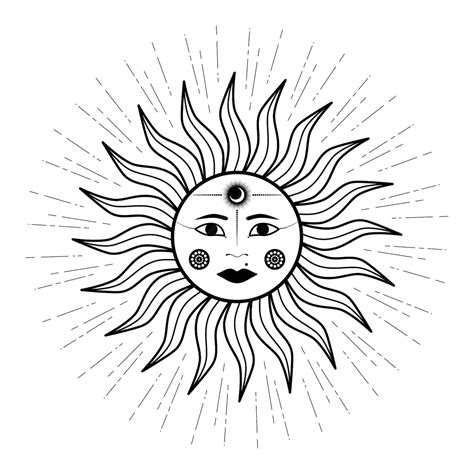 Premium Vector Hand Drawn Mystical Sun With Woman Face Moon In Line