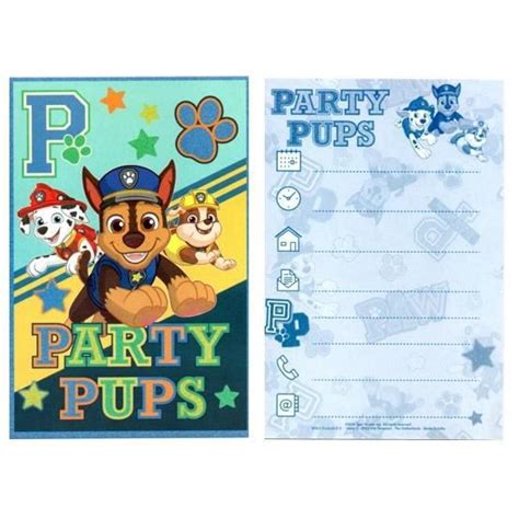 Lot De Carte Invitation Anniversaire Pat Patrouille Paw Patrol Avec