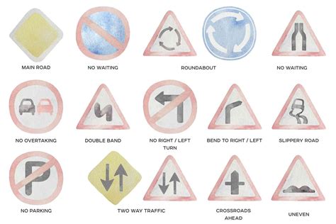 Watercolor Road Sign Clipart Traffic Signs Clip Art Bundle 32 Png By