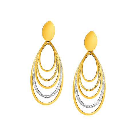 K Two Tone Gold Two Toned Post Earrings With Graduated Ovals