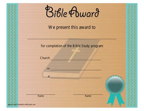 Bible Award Certificate Template Brown And Blue Download Printable
