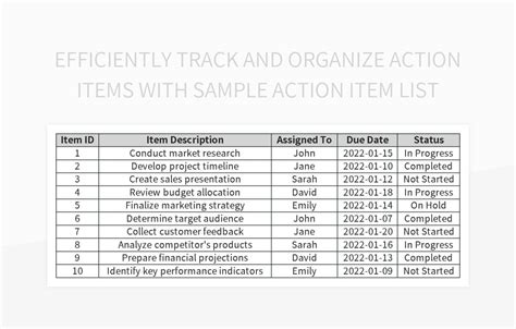 Efficiently Track And Organize Action Items With Sample Action Item