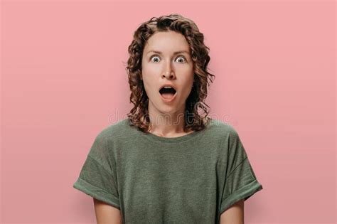 Amazed Excited Woman Opens Eyes And Mouth Widely Doesnt Believe Her Success Stock Image Image