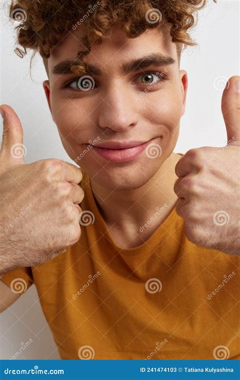 Attractive Man In Yellow T Shirts Gesture Hands Emotions Lifestyle