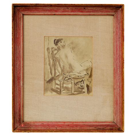 Nude Painting Ink Wash C 1950 Back View Original Brown Wood Framing
