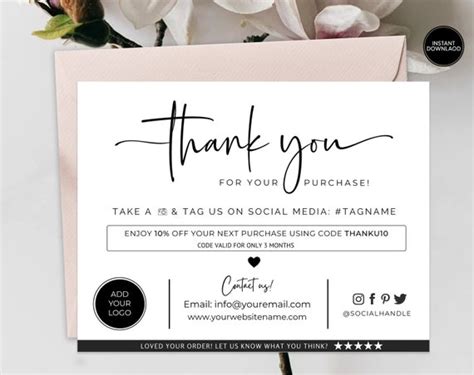 Printable Thank You Cards Business Template Etsy Small Etsy