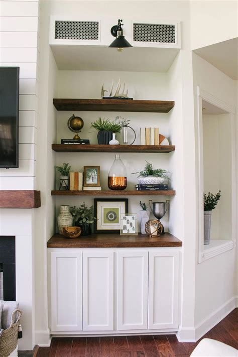 Styling The Floating Shelves In Our Modern Farmhouse Fireplace And