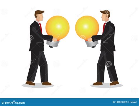 Two Businessman Trying To Exchange Their Light Bulbs Concept Of