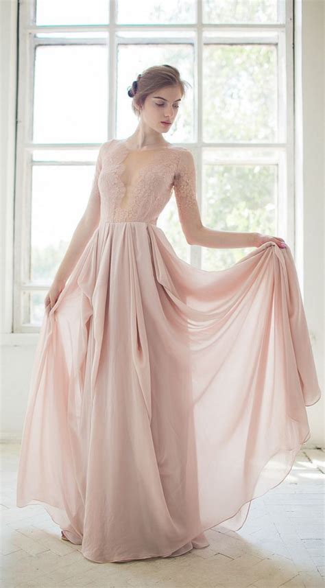 2017 Custom Made Pink Chiffon Prom Dress Sexy See Through Evening Dresslace Party Gownsee