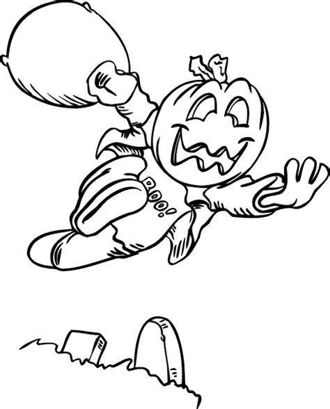 Halloween Coloring Page | Kid In Pumpkin Head Costume