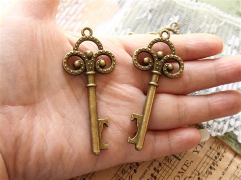 10 Skeleton Keys Bottle Openers Antique Brass Double Sided Etsy