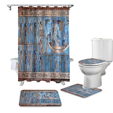 hieroglyphic carvings ancient egyptian temple shower curtain sets rugs toilet lid cover bath mat