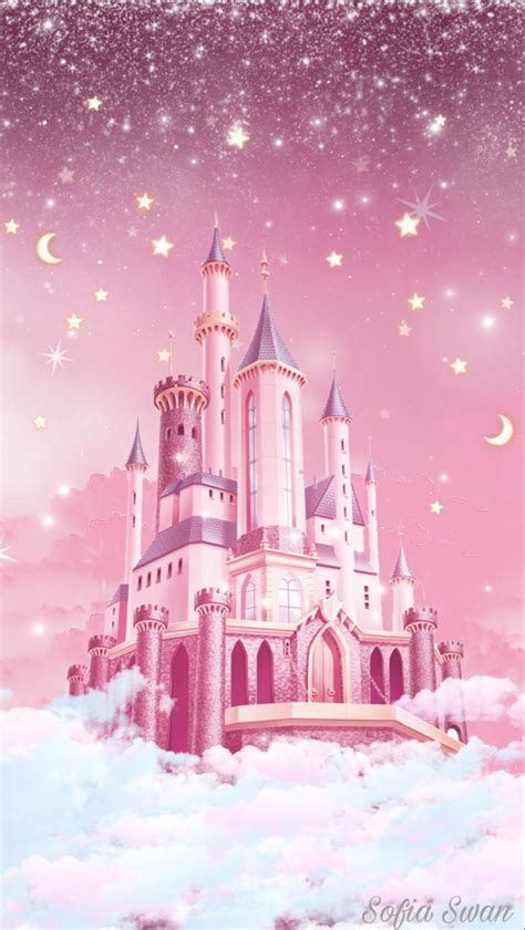 A Castle In The Sky With Stars And Clouds