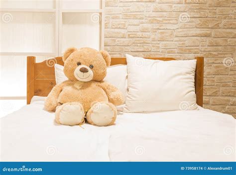 Teddy Bear Toy Sitting On The Bed Stock Photo Image Of Sleep
