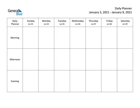 Weekly Calendar January 3 2021 To January 9 2021 Pdf Word Excel