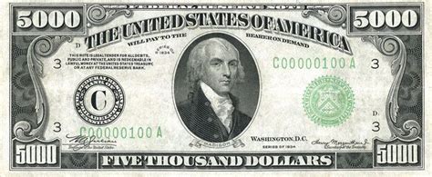 Large Us Dollar Bills That Are No Longer In Circulation 5000 Dollar