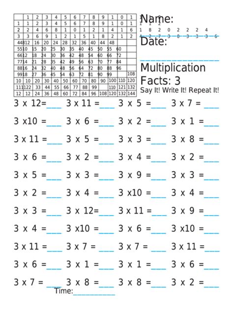 Multiplication 3x Worksheet Printable Pdf Download